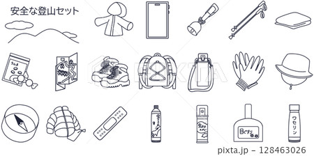 安全な登山線画アイコンセット 128463026