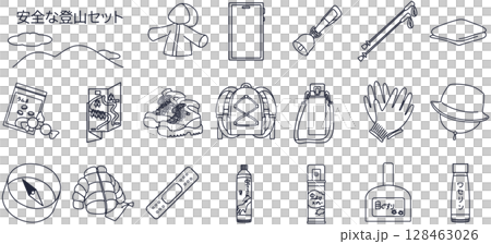安全な登山線画アイコンセット 128463026