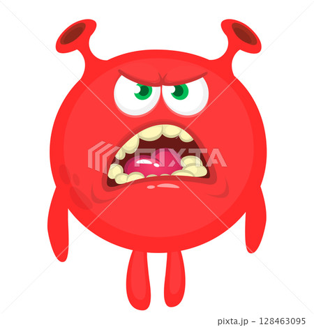 Cartoon cute monster with funny excited face expression waving hands . Vector illustration isolated on white. Halloween design Cartoon cute monster with funny excited face expression waving hands . Vector illustration isolated on white. Halloween design 128463095