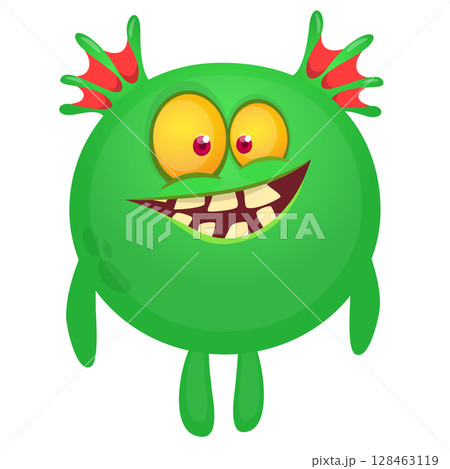 Cartoon cute monster with funny excited face expression waving hands . Vector illustration isolated on white. Halloween design Cartoon cute monster with funny excited face expression waving hands . Vector illustration isolated on white. Halloween design 128463119