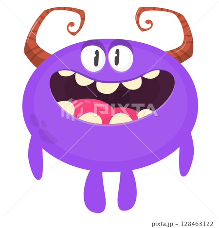 Cartoon cute monster with funny excited face expression waving hands . Vector illustration isolated on white. Halloween design 128463122