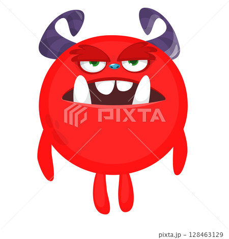 Cartoon cute monster with funny excited face expression waving hands . Vector illustration isolated on white. Halloween design Cartoon cute monster with funny excited face expression waving hands . Vector illustration isolated on white. Halloween design 128463129