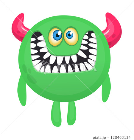 Cartoon cute monster with funny excited face expression waving hands . Vector illustration isolated on white. Halloween design 128463134