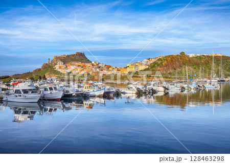 Unbelivable view of Medieval town of Castelsardo. Cityscape of Castelsardo port. 128463298