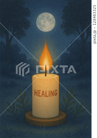 月夜の下で穏やかに灯るキャンドルのイラスト 128463325