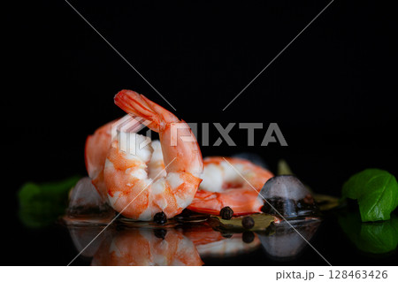 Fresh seafood and spices close-up isolated Fresh seafood and spices close-up isolated 128463426