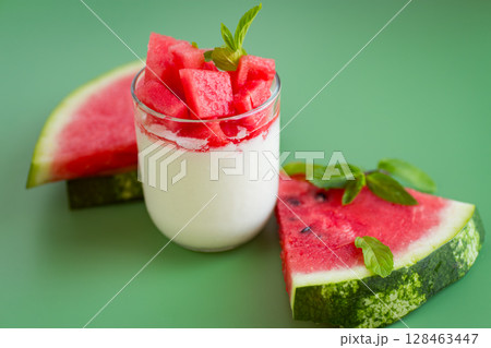 Natural watermelon dessert with yogurt 128463447