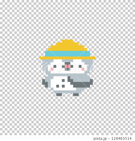 Pixel art of a gray owl with a straw hat 128463514