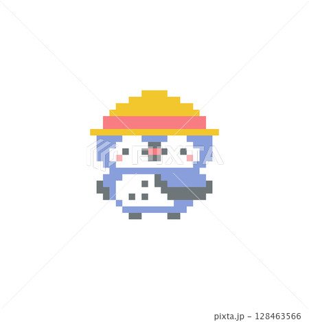 麦わら帽子と青色フクロウのドット絵 128463566