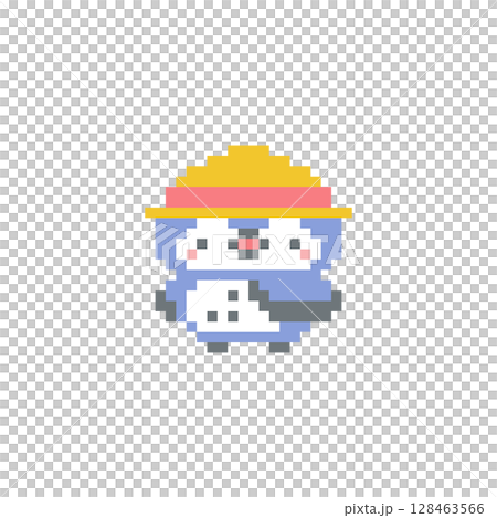 麦わら帽子と青色フクロウのドット絵 128463566