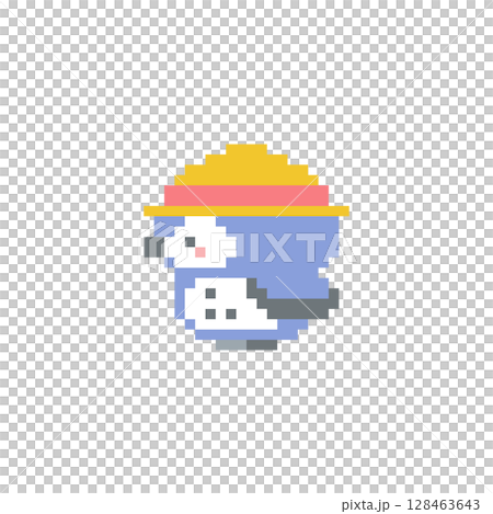 戴著草帽的藍色貓頭鷹側面像像素藝術 戴著草帽的藍色貓頭鷹側面像像素藝術 128463643