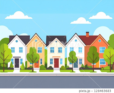 現代のおしゃれな一軒家の街並み 128463683