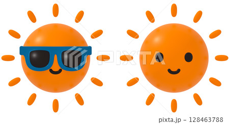 サングラスをする太陽と笑顔の太陽 128463788