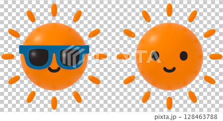 サングラスをする太陽と笑顔の太陽 128463788