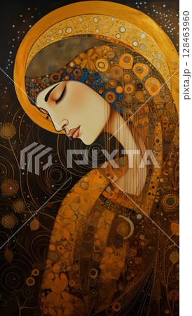 An Elegant Woman Dressed in Gold  A Stunning Artistic Portrait Capturing Beauty and Grace 128463960