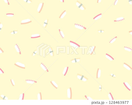 お寿司　まぐろ　サーモン　たまご　えび　黄色　パターン　背景 128463977