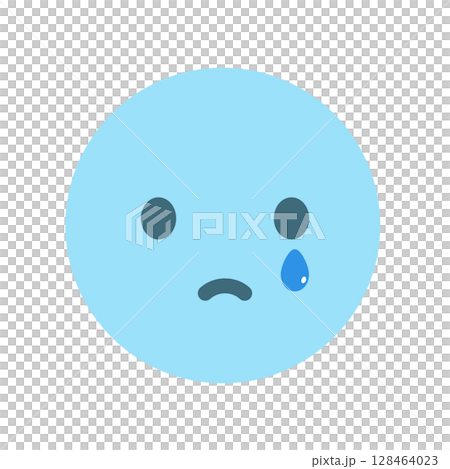 淚流滿面的哭臉表情符號 - 一個簡單的圖標/插圖，表示悲傷或陷入困境的哭臉 128464023