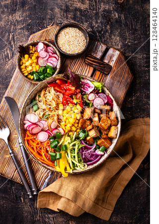 Vegan healthy poke bowl with tofu 128464140