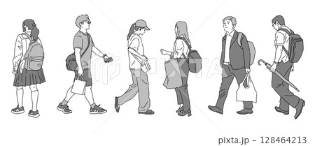 歩く人々の線画イラストセット 128464213