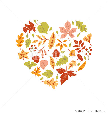 Autumn leaves in the shape of a heart Autumn leaves in the shape of a heart 128464497