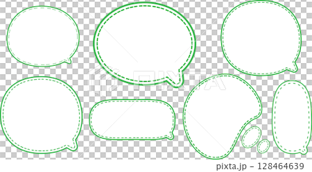 A set of simple speech bubbles in green with dashed lines inside. Various shapes 128464639