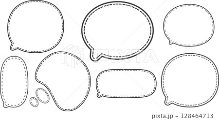グレーの吹き出しセット。内側に破線がある。 128464713