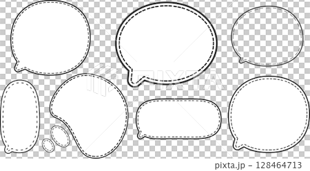 グレーの吹き出しセット。内側に破線がある。 128464713