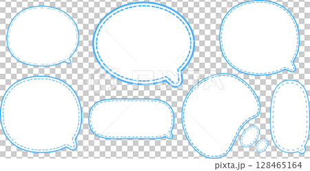 一組簡單的藍色圓形氣泡，內部有相同顏色的虛線 128465164