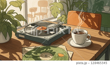 レトロなレコード喫茶の風景 128465345