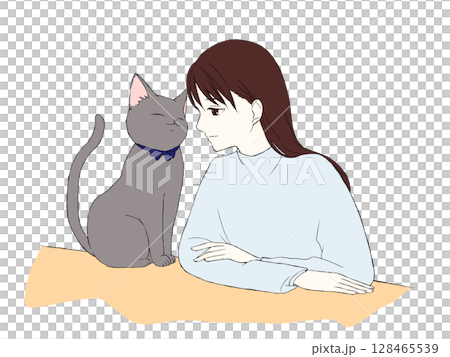 猫と女性のイラスト 128465539