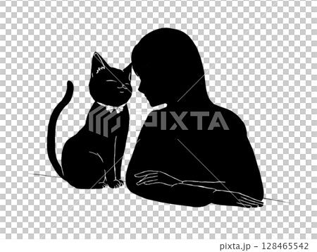 Cute cat and woman silhouette 2 128465542