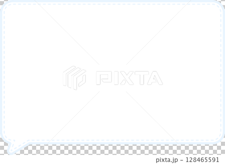 A long, horizontal speech bubble in blue with a dashed line of the same color on the inside. A long, horizontal speech bubble in blue with a dashed line of the same color on the inside. 128465591