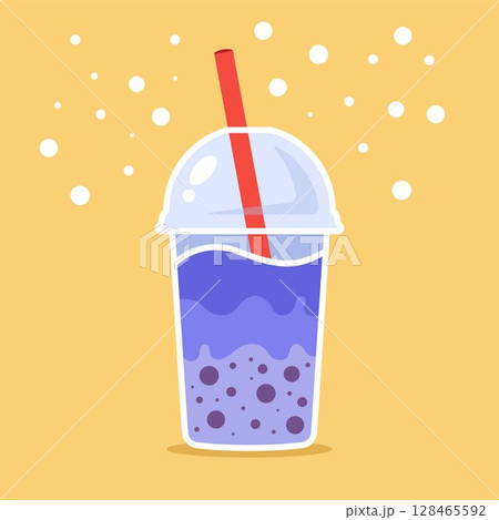 glass of bubble tea with red straw. delicious glass of bubble tea with red straw. delicious 128465592