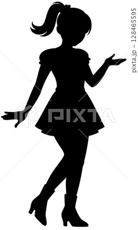 案内する仕草のポニーテールの女性のベクターシルエットイラスト 案内する仕草のポニーテールの女性のベクターシルエットイラスト 128465595