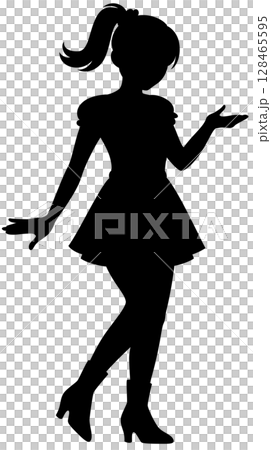 案内する仕草のポニーテールの女性のベクターシルエットイラスト 案内する仕草のポニーテールの女性のベクターシルエットイラスト 128465595