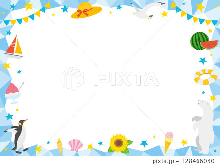 夏をイメージした横型の氷のフレームイラスト_緑 128466030