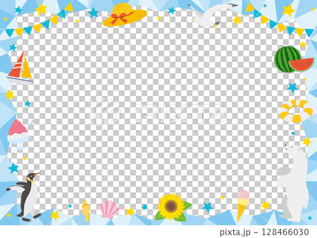 夏をイメージした横型の氷のフレームイラスト_緑 128466030