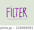 Bold purple vector typography spelling FILTER in a quirky, playful font with an underlined base and a floating dot, designed in a clean modern style on a light background 128466081
