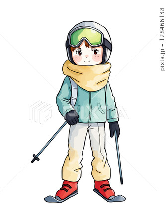 Cute skier cartoon vector illustration. 128466138
