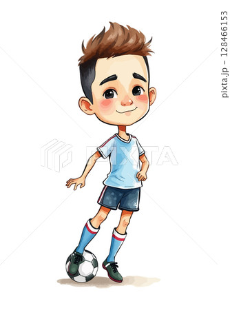 Cute footballer cartoon vector illustration. 128466153