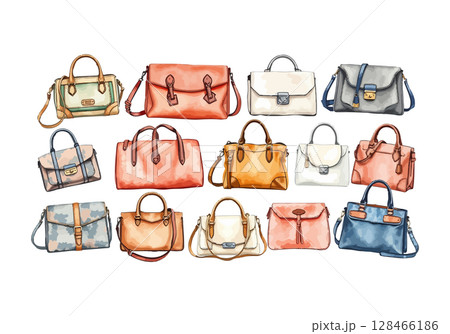 Set of handbags watercolor vector illustration. 128466186