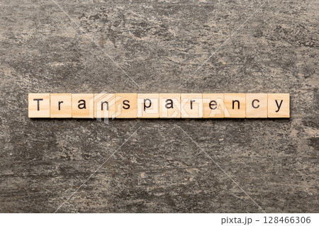 transparency word written on wood block. transparency text on table, concept 128466306