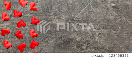 Valentine day background with red hearts, top view with copy space 128466331