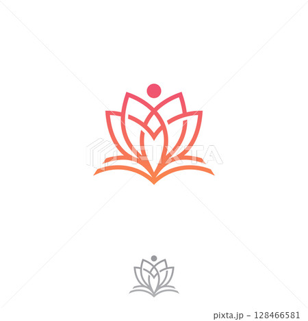 Simple opened book with linear Lotus logo design flat style Simple opened book with linear Lotus logo design flat style 128466581