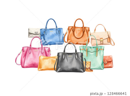 Set of handbags watercolor vector illustration. 128466641