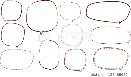 茶色のふきだしセット。手書風線画。バリエーションに富んでいる。 128466682