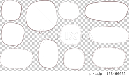 A set of brown speech bubbles. Hand-drawn line art. A wide variety of variations. 128466683