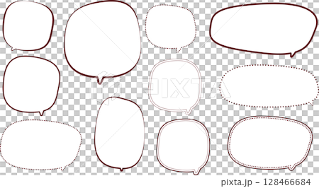 A set of brown speech bubbles. Hand-drawn line art. A wide variety of variations. 128466684