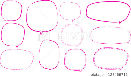 ピンクの吹き出しセット。やわらかい線画。使いやすいバリエーション ピンクの吹き出しセット。やわらかい線画。使いやすいバリエーション 128466711