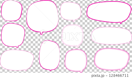 ピンクの吹き出しセット。やわらかい線画。使いやすいバリエーション ピンクの吹き出しセット。やわらかい線画。使いやすいバリエーション 128466711